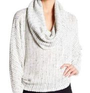 Harlowe & Graham Striped Cowl Neck Knit Sweater Cream Gray Size Large