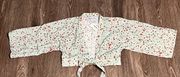 NWT  Asher Blue Floral Wrap Front Cropped Top Blouse sz SMALL