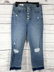 INC SZ 6/28 Ankle Jeans Delancey Straight Leg High-Rise Distressed Button-Fly