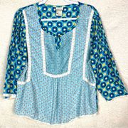 Matilda‎ Jane Hello Lovely Kaleidoscope Peasant Top Sz L Boho Colorful Bright