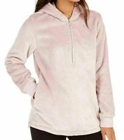 Ideology Womens Pink Faux-Fur Quarter-Zip Hoodie, Shimmer Size M