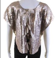 Aryn K Pink Sequin Chiffon Bow Dolman Sleeve Blouse | M