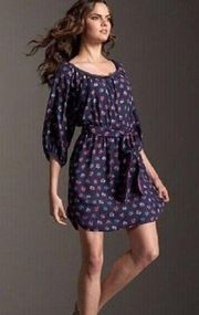 REBECCA TAYLOR Navy and Purple Silk Floral Dress Size 10