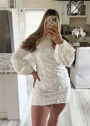 Camila Coelho White Lace Mini Dress Floral Puff Sleeves Women's Size L