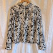 ASTR  The Label Black and White Abstract Long Sleeve Keyhole Blouse