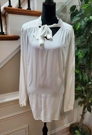 Bloomingdale's Basler Women's White Cotton Long Sleeve Ruffle Blouse Size 48