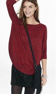 Dark Red Flecked Round Hem Oversized Sweater
