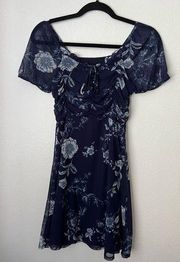 Navy Blue Floral Baby Doll Dress