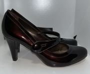 ANTONIO Melani Lara Dark Brown Burgundy Patent Leather Mary Jane Heels 8