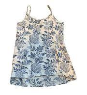 Flax Design White & Blue Linen Late Night Cami Blue Floral M