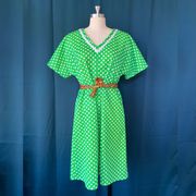 Vintage 70s Lime Green Polka Dot Shift Dress