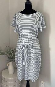 Merokeety Dress. Size Large Light blue striped. With attached belt.