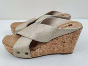 Light Gold Cork Wedges Stretchy Upper 3.5 inch Heel Size 8