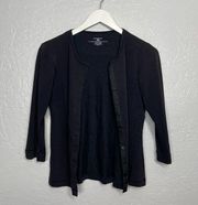 Women S Black Lightweight Cardigan Sweater Snap Closure 3/4 Sleeve