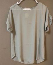 Zenana Rolled Sleeve Top Green Medium NWT