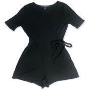 Ribbed Black Side Tie Romper