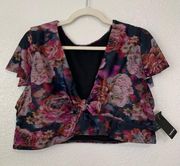 NWT Torrid Floral Wire Free Front Tie Short Sleeves Bikini Top