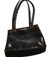 Brighton Black with Brown Trim Leather Medium Satchel Bag