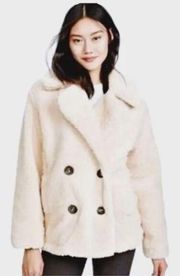 House of Harlow Double Breasted Faux Shearling Cream Color Teddy Coat