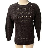 Michael Stars Louisa Cable Knit Pointelle Pullover Sweater Black Size S