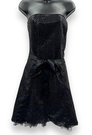 Vintage 80s Jessica McClintock Gunne Sax Black Sequin Tulle Strapless Mini Dress