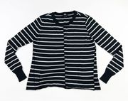 Paige Allie Wool Blend Knit Asymmetrical Stripe Crew Neck Pullover Sweater Large