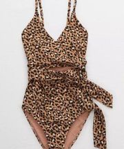 Aerie Leopard Full Coverage One Piece Swimsuit Cutout