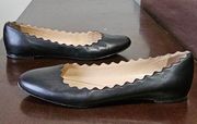 Chloe Scalloped Lauren Flats, Black Leather Chloe Flats in Great Condition