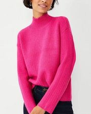 Ann Taylor Womens Wool Blend Textured Stitch Turtleneck Sweater Size XL Hot Pink