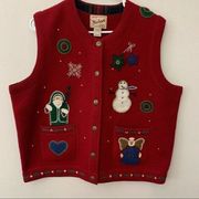 Vintage Woolrich Crimson Red Christmas Button Front 100% Wool Vest Large