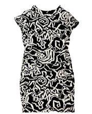 Fully Lined, Linen Blend Dress w/POCKETS! Black & White Print. Sz. 6