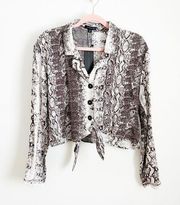 NWT Dynamite Snakeskin Button Front Tie Waist Collard Shirt Top sz Small