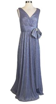 Women's Formal Dress Size 6 Purple Metallic Sleeveless Bow Detail Gown