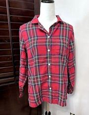 L.L.Bean Womens Sleepshirt Red Plaid Pocket Collared Long Sleeve Flannel M