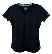 MedCouture Energy Scrub Top Black Size XS Teal Trim