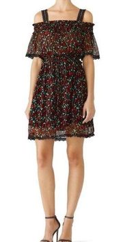 The Kooples Rosa Crinkle Floral Short Black Dress