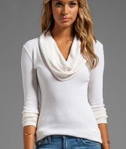 Splendid Long Sleeve White Tee Cowl Neck Thin Pima Cotton | XS