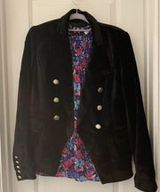 HOUSE OF HARLOW Double Breasted Black Velvet Blazer Jacket‎ sz XS Golden Buttons