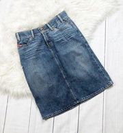 Guess Women's Blue Vintage Denim Jean Knee Length Front Pocket Skirt 28 8