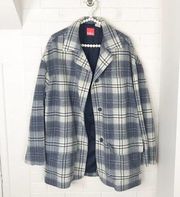 Liz & Co. Vintage Wool Blend Blue Plaid Shacket Coat Size L