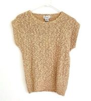 NEW NWT VINTAGE RAFAELLA Beige Tan Chunky Knit Linen Cotton Short Sleeve Sweater