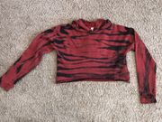 Sz M Awesome Cropped Hoodie Top In A Red Animal Print