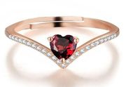 14K Rose Gold Plated Adjustable Red Crystal Love Heart Ruby Wedding Ring for Women