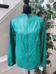 Jessica London Women's Teal Leather Long Sleeve Two Way Zipper Jacket Size 14