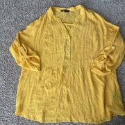 Zac & Rachel Sz PLUS 2X Yellow Mustard Pintucked Roll Tab Sleeve Blouse Tunic