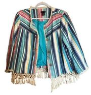 Multiples Jacket Womens Large Multicolor Stripe Boho Fringe Tassel Hem Outerwear