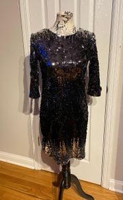 Women's M Black Sequin Mini Party Dress Short Cocktail 3/4 Sleeve Whimsygoth Y2k Vintage