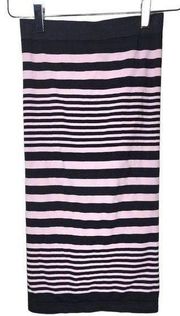 Bebe Striped Strapless Fitted Long Tube Top in Pink/Black