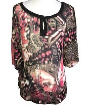 EAST 5TH BROWN PINK ABSTRACT PAISLEY 3/4 SLEEVE TOP MEDIUM