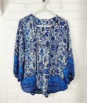 Collective Concepts Blue Boho Patterned Blouse Size M